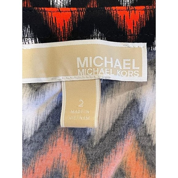 Michael Kors Womens Chevron Button Up Shirt Dress Roll Up Sleeve Red Black SZ 2 - Picture 6 of 8